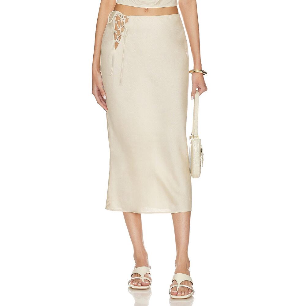 Revolve Song Of Style Noa Midi Skirt Linen Blend Lighweight Sexy Boho Chic Small
